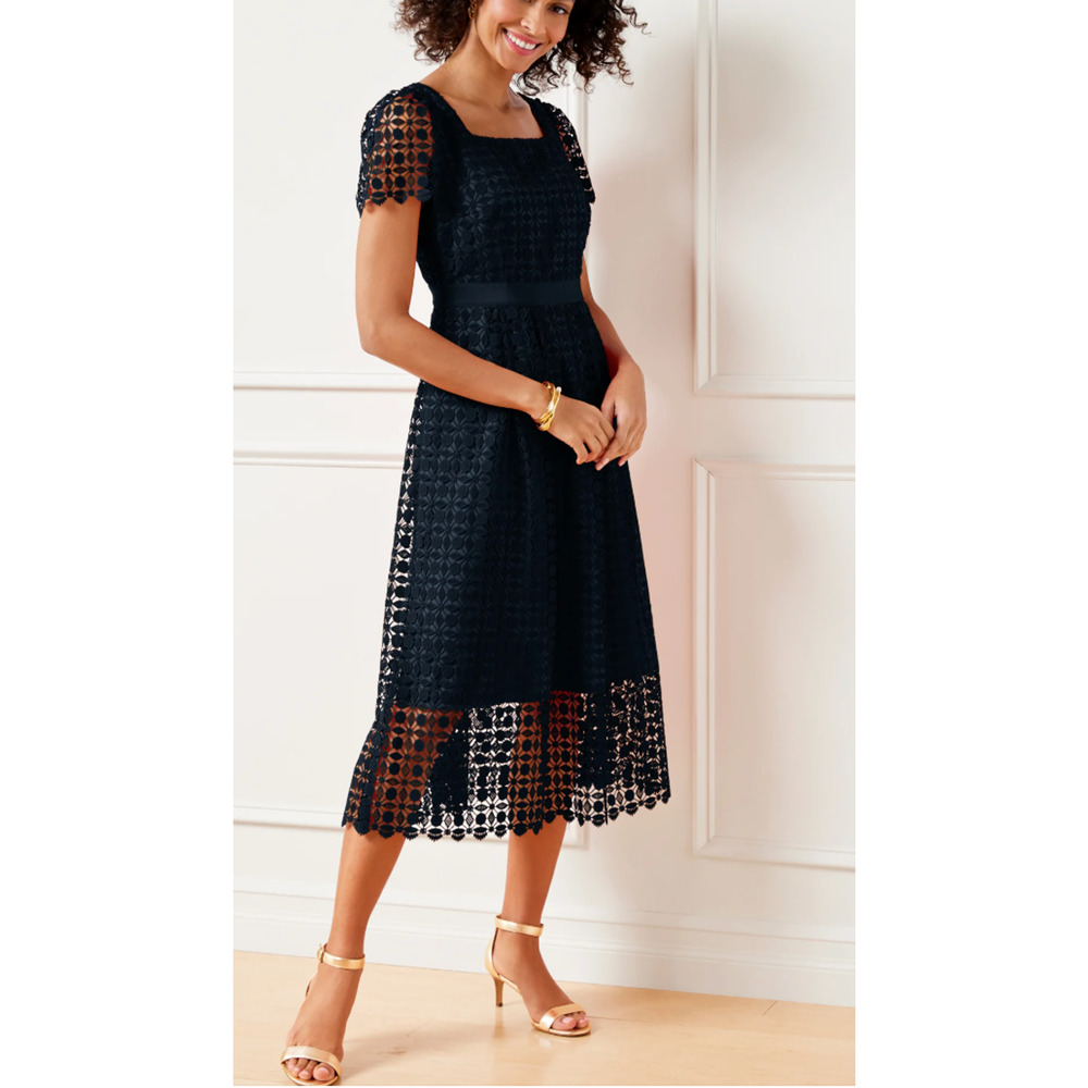 NWT TALBOTS NAVY BLUE LACE FIT & FLARE MIDI DRESS PLUS SIZE 22W